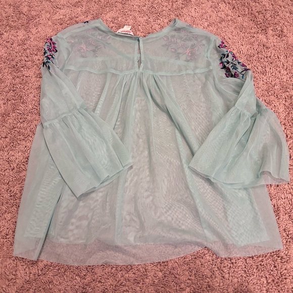 Arizona Jean Co Embroidered Mint Green Sheer Bell Sleeve blouse Top Size XL - Picture 7 of 10